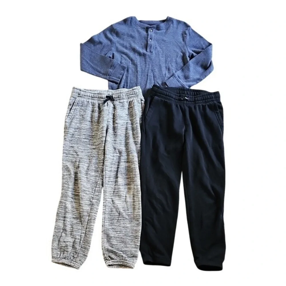 Old Navy Boys Joggers & TCP Henley Shirt Bundle Size 8 Blue Black Gray